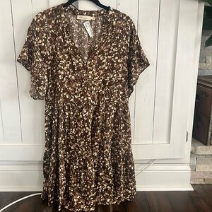 Women’s mocha floral boutique babydoll style mocha/taupe floral dress size L